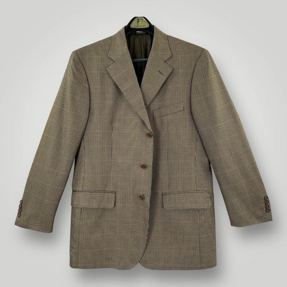 Gian Luca Napoli Sport‎ Coat Mens 42R Silk Wool Blend Brown Houndstooth ITALY